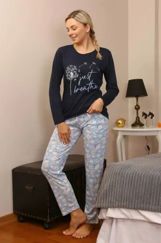 Angelino Lingerie ayollarining paxta mato uzun qo'lli piжаma to'plami 4189 - 5