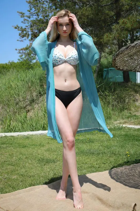 Angelino Lingerie Women's Kimono Pareo Beach Dress Turquoise 38040 - 3