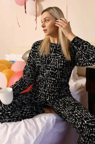 Angelino Lingerie Women's Long Sleeve 3 Thread Cotton Knit Pyjama Set 4180 - 1