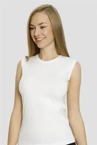 Angelino Lingerie Women's White Elastic O-Neck O-Sleeve Tank Top 2-Pack - 12