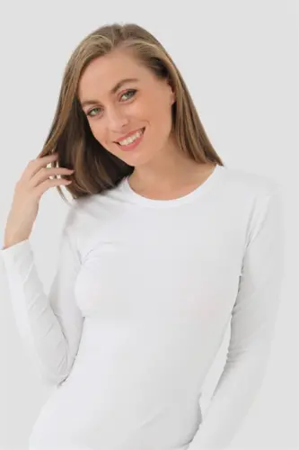 Angelino Lingerie Women's White Rib Long Sleeve Bodysuit - 3