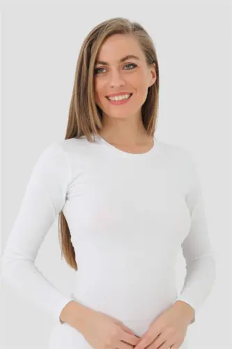 Angelino Lingerie Women's White Rib Long Sleeve Bodysuit - 4