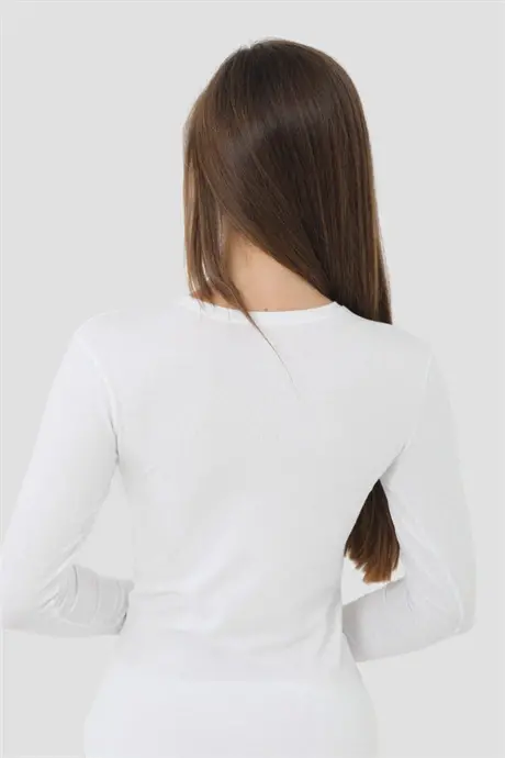 Angelino Lingerie Women's White Rib Long Sleeve Bodysuit - 5