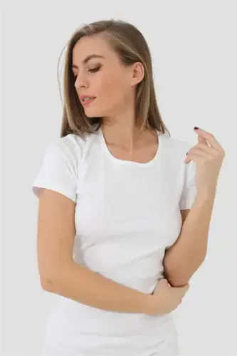 Angelino Lingerie Women's White Ribbed Short Sleeve T-Shirt 2-Pack - 3