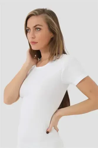 Angelino Lingerie Women's White Ribbed Short Sleeve T-Shirt 2-Pack - 4