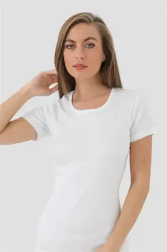 Angelino Lingerie Women's White Ribbed Short Sleeve Undershirt - BÜYÜKBEDENIZ (1)