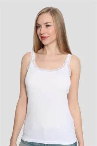 Angelino Lingerie Women's White Spaghetti Strap Lace Tank Top 3 Pack - BÜYÜKBEDENIZ (1)