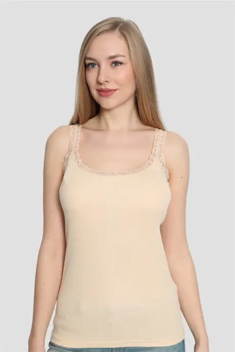 Angelino Lingerie Женский бежевый топ с кружевом и тонкими бретелями, 3 шт. - 2