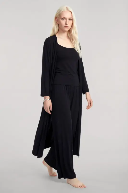Angelino Long Kimono 3-Piece Set Black - BÜYÜKBEDENIZ