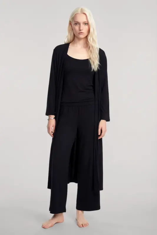 Angelino Long Kimono 3-Piece Set Black - 2
