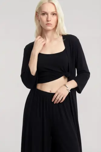 Angelino Long Kimono 3-Piece Set Black - 5