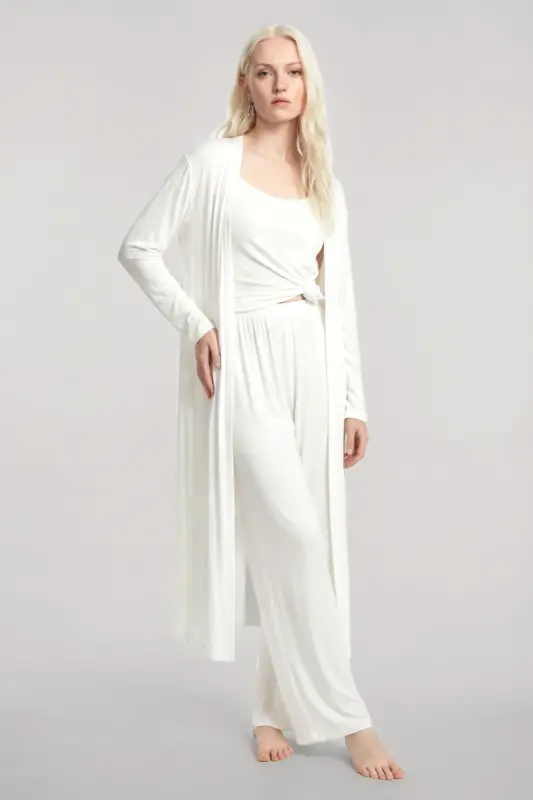 Angelino Long Kimono 3-Piece Set Ecru - BÜYÜKBEDENIZ