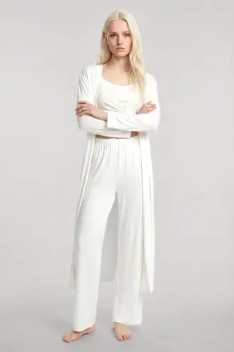 Angelino Long Kimono 3-Piece Set Ecru - 7