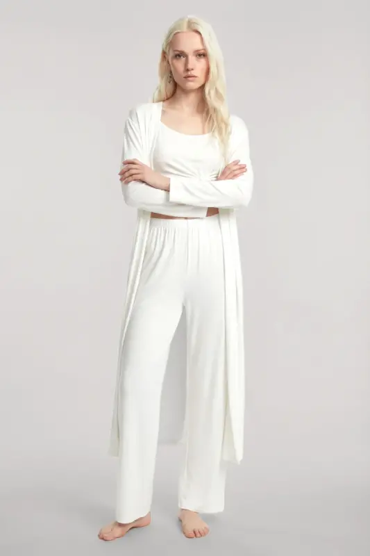 Angelino Long Kimono 3-Piece Set Ecru - 7