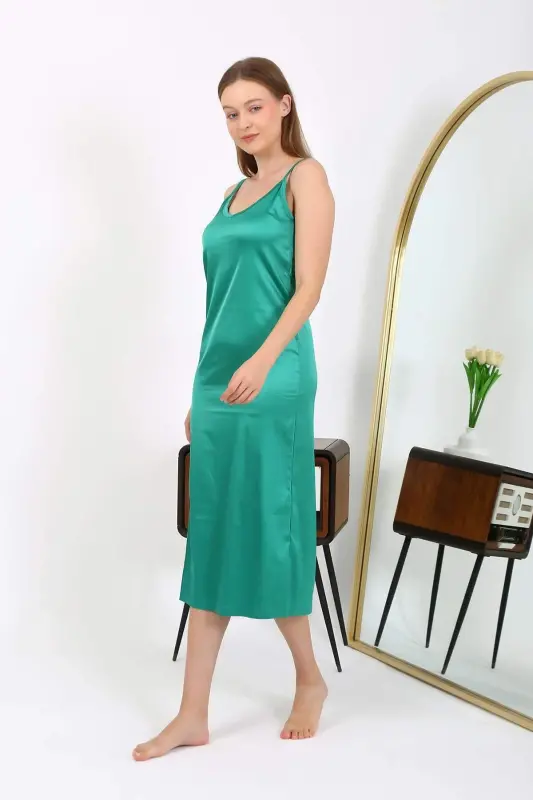 Angelino Long Satin Nightgown with Slit Emerald 7410 - 11
