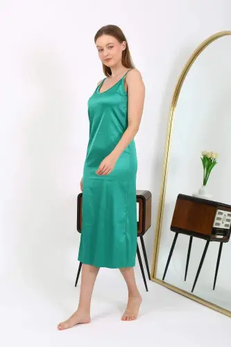 Angelino Long Satin Nightgown with Slit Emerald 7410 - 3