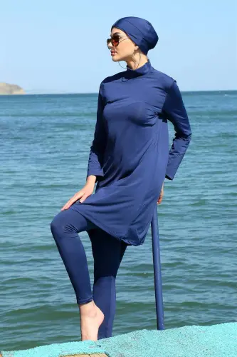 Angelino Long Sleeve Lycra Navy Blue Modest Swimsuit 31055 - 4