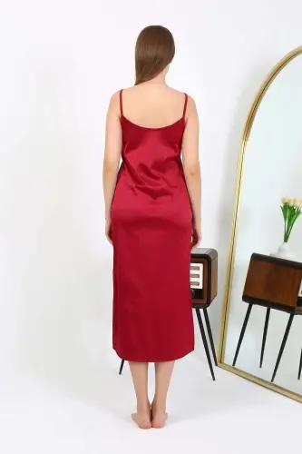 Angelino Long Slit Satin Nightgown Burgundy 7410 - 6