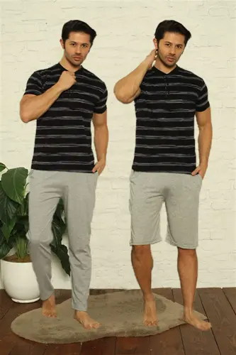 Angelino Men's Black 3-Piece Pajama Set 6823 - 1