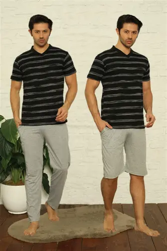 Angelino Men's Black V-Neck 3-Piece Pajama Set 6822 - 12