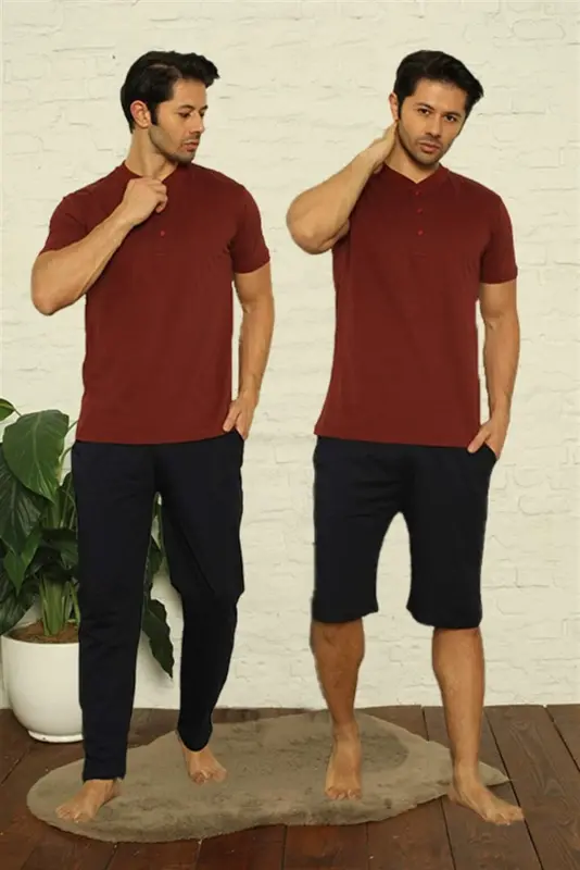 Angelino Men's Burgundy 3-Piece Pajama Set 6824 - BÜYÜKBEDENIZ