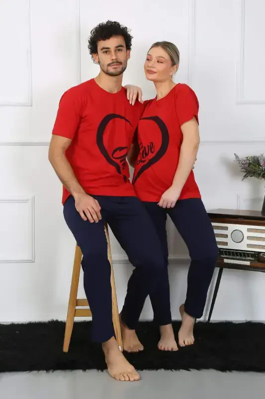 Angelino Men's Cotton Knit Pajama Set Red 50128 Single Set Price - BÜYÜKBEDENIZ