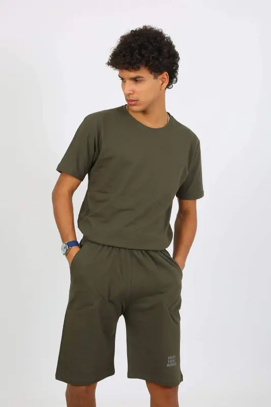 Angelino Men's Cotton Lacoste Capri Pajama Set Khaki 6872 - 2