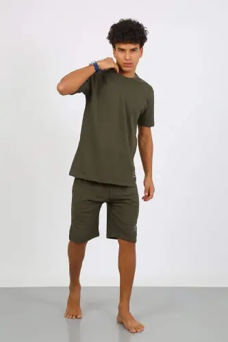 Angelino Men's Cotton Lacoste Capri Pajama Set Khaki 6872 - 5
