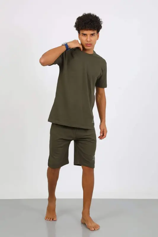 Angelino Men's Cotton Lacoste Capri Pajama Set Khaki 6872 - 5