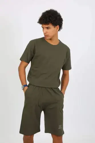 Angelino Men's Cotton Lacoste Capri Pajama Set Khaki 6872 - BÜYÜKBEDENIZ (1)