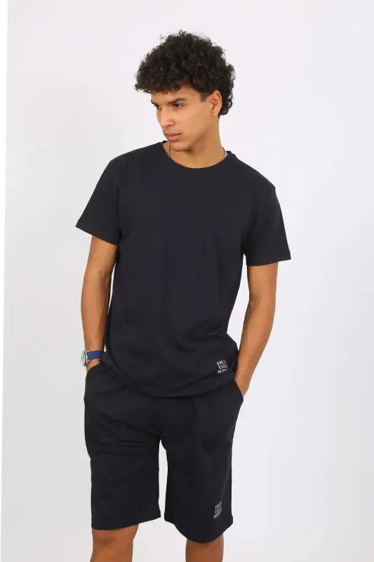 Angelino Men's Cotton Lacoste Capri Pajama Set Navy Blue 6874 - BÜYÜKBEDENIZ