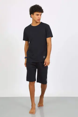 Angelino Men's Cotton Lacoste Capri Pajama Set Navy Blue 6874 - BÜYÜKBEDENIZ (1)