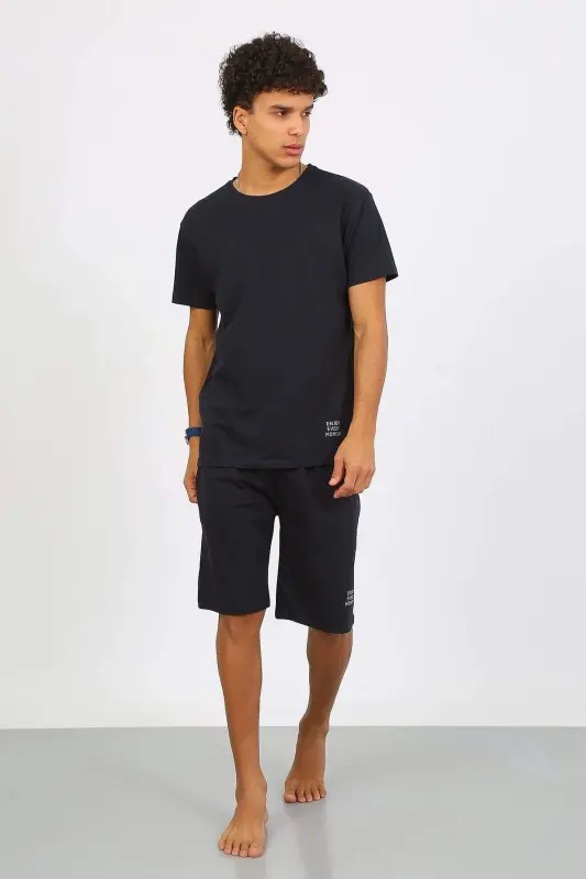 Angelino Men's Cotton Lacoste Capri Pajama Set Navy Blue 6874 - 2