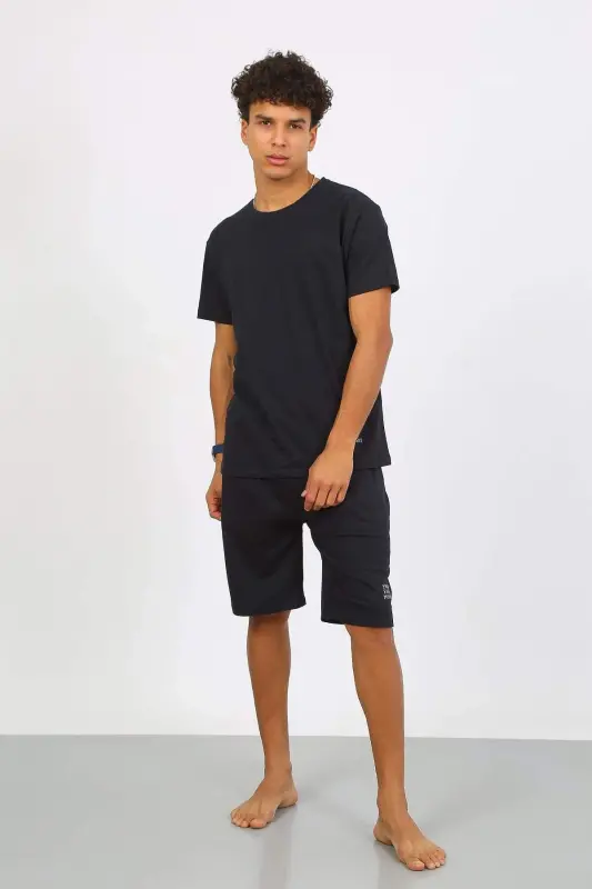 Angelino Men's Cotton Lacoste Capri Pajama Set Navy Blue 6874 - 3