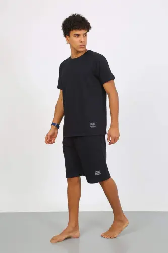 Angelino Men's Cotton Lacoste Capri Pajama Set Navy Blue 6874 - 5