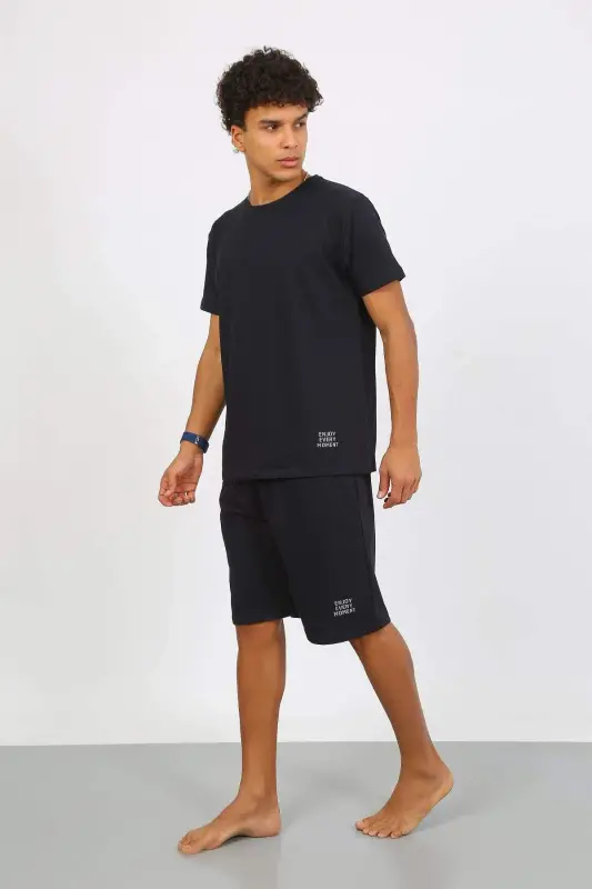 Angelino Men's Cotton Lacoste Capri Pajama Set Navy Blue 6874 - 5