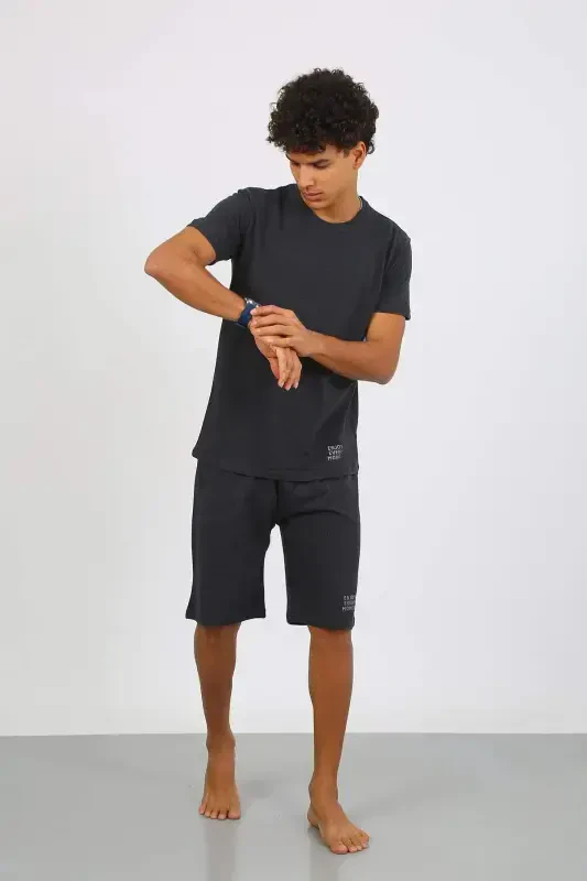 Angelino Men's Cotton Lacoste Capri Pajama Set Smoked 6872 - 7