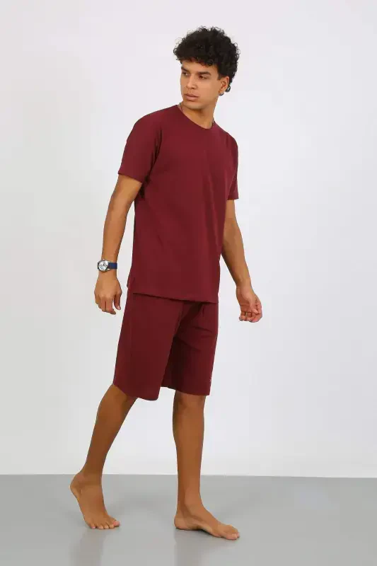 Angelino Men's Cotton Lacoste Capri Pajamas Set Burgundy 6872 - 3