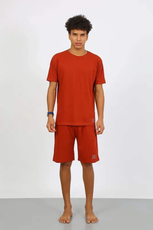 Angelino Men's Cotton Lacoste Capri Pajamas Set Terracotta 6872 - 4