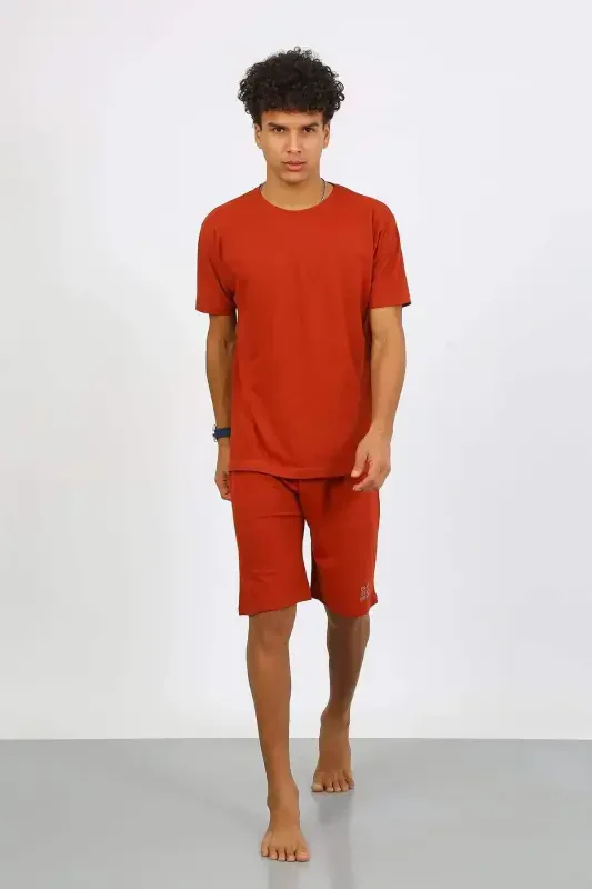 Angelino Men's Cotton Lacoste Capri Pajamas Set Terracotta 6872 - 5
