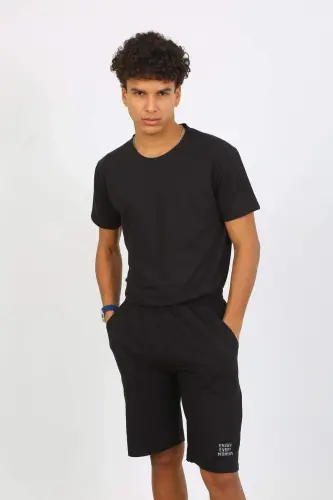 Angelino Men's Cotton Lacoste Top and Bottom Capri Pajama Set Black 6872 - BÜYÜKBEDENIZ (1)