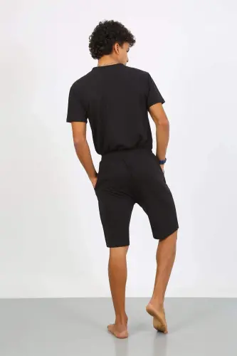 Angelino Men's Cotton Lacoste Top and Bottom Capri Pajama Set Black 6872 - 3