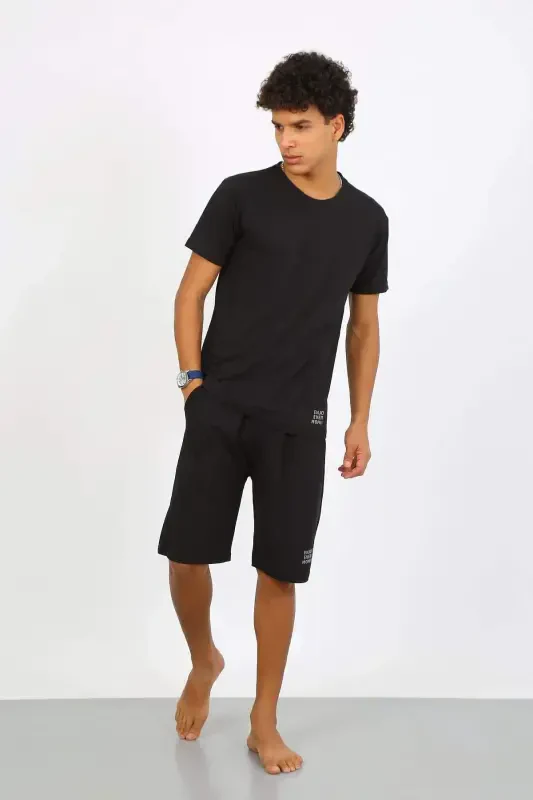 Angelino Men's Cotton Lacoste Top and Bottom Capri Pajama Set Black 6872 - 10