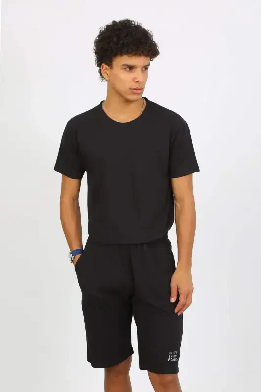 Angelino Men's Cotton Lacoste Top and Bottom Capri Pajama Set Black 6872 - 11