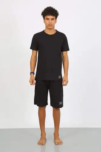 Angelino Men's Cotton Lacoste Top and Bottom Capri Pajama Set Black 6872 - 12