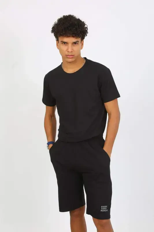 Angelino Men's Cotton Lacoste Top and Bottom Capri Pajama Set Black 6872 - 2