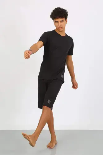 Angelino Men's Cotton Lacoste Top and Bottom Capri Pajama Set Black 6872 - 13