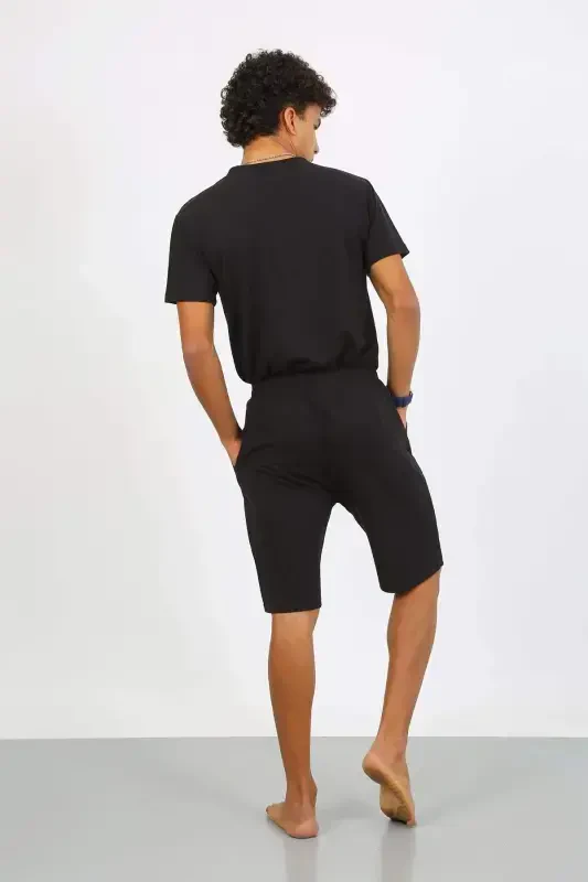 Angelino Men's Cotton Lacoste Top and Bottom Capri Pajama Set Black 6872 - 3