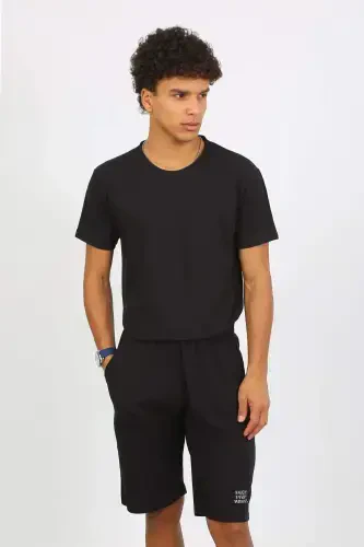 Angelino Men's Cotton Lacoste Top and Bottom Capri Pajama Set Black 6872 - 5