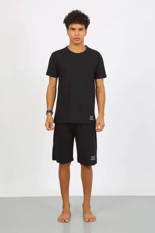 Angelino Men's Cotton Lacoste Top and Bottom Capri Pajama Set Black 6872 - 6